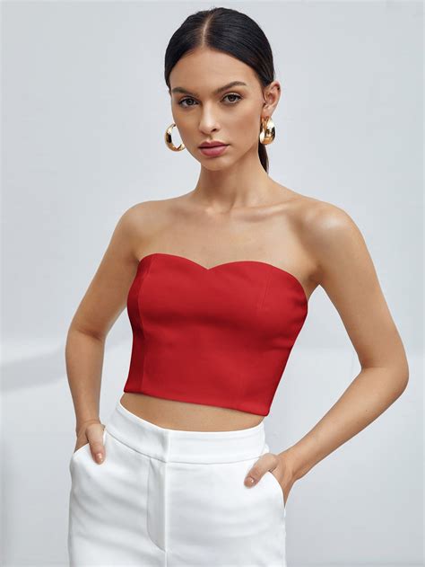 SHEIN BIZwear Zip Back Crop Tube Top | Cropped tube top, Tube top