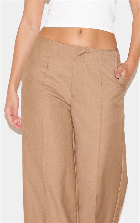 taupe woven  rise seam straight leg trousers bottoms