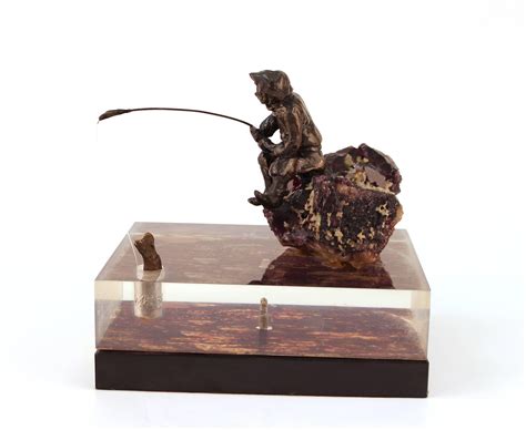Ruth Lee Leventhal Sculpture of a Fisherman in Bronze and Fluorite at