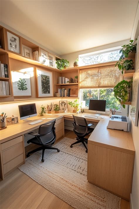double desk layouts  small home offices  corner setups