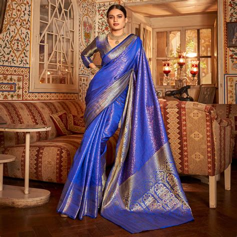 royal blue woven kanjivaran silk saree