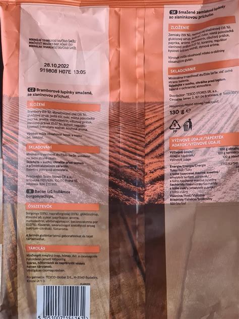Podrobné informace o potravině Vroubkové chipsy slaninové