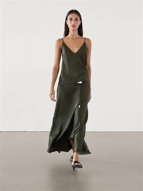 Flowing lace-trimmed midi skirt - Massimo Dutti United States