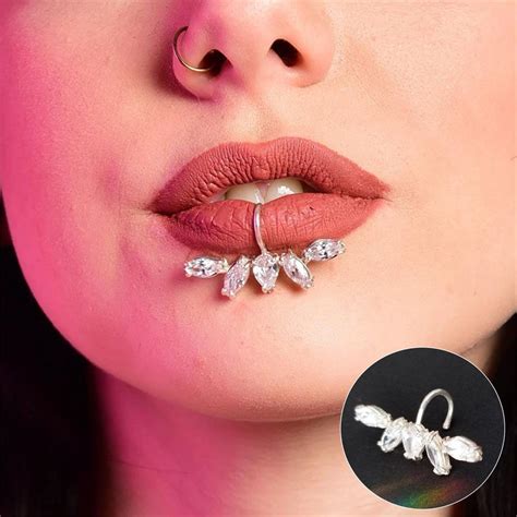 Fake Lip Ring Fake Labret Piercing Lip Stud Non Piercing Jewelry Non ...