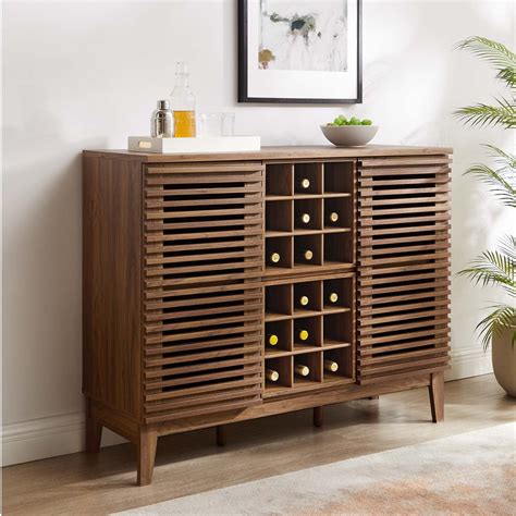 Modway Render Mid-Century Modern Wine Bar Cabinet in Walnut, 17 x 46 x ...