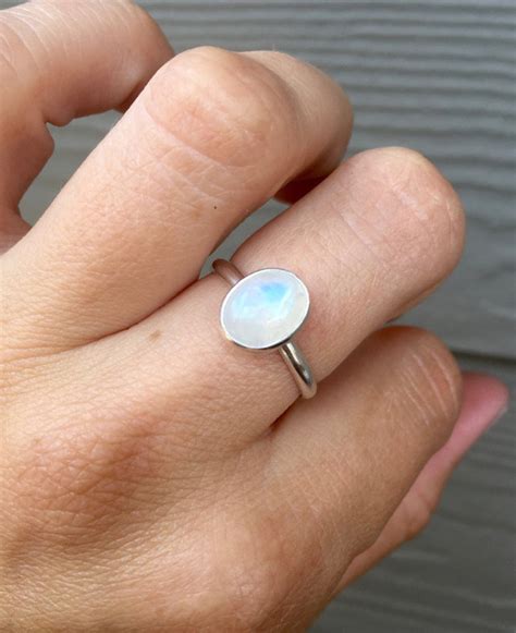 Minimalist Elegant Solitaire Oval Moonstone Birthstone Ring in Sterling ...