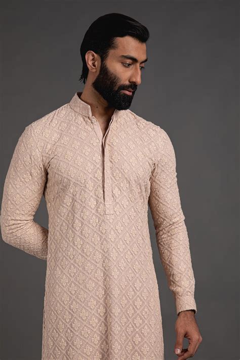 Mens Beige Chikankari Kurta Pyjama Set Indian Kurta Pajama Set for Men ...