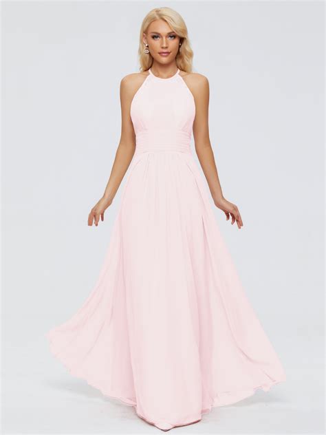 Arya Unique Halter Chiffon Long Bridesmaid Dresses