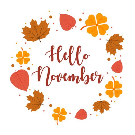 HELLO NOVEMBER. November month vector hand lettering with flowers and