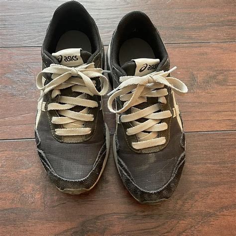 Black and white ASICS running shoes - Depop