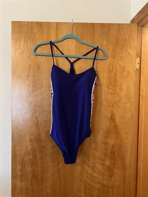 Catalina One Piece Swim Bathing Suit Purple Print NWT Swimsuit Large 12