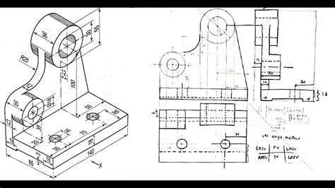 ISOMETRIC TO ORTHOGRAPHIC PROJECTION SUM NO 1 TECHNICAL DRAWING ...