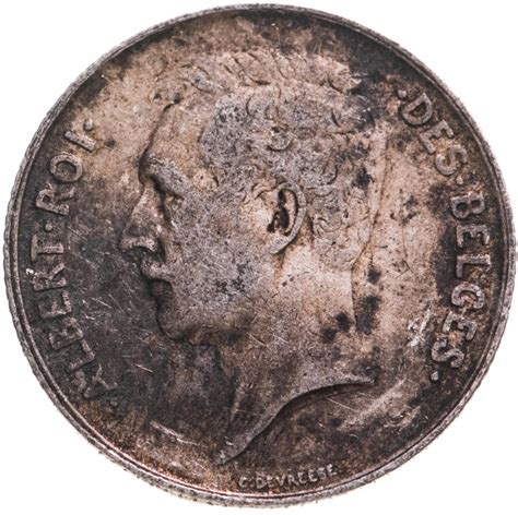 Монета Бельгия 1 франк 1911 Надпись на французском - 'ALBERT ROI DES ...