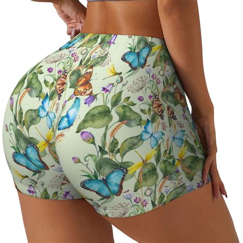 Cauagu Meadow Plants And Butterflies for Womens Workout Impact Shorts