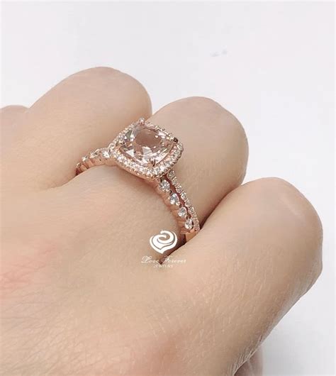 Morganite Cushion Cut Bridal Set, Cushion Morganite Engagement Ring ...