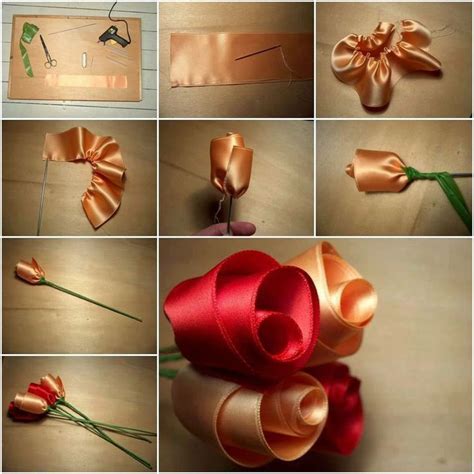 tulipanes de liston tutorial flor hecha  cinta rosas de tela