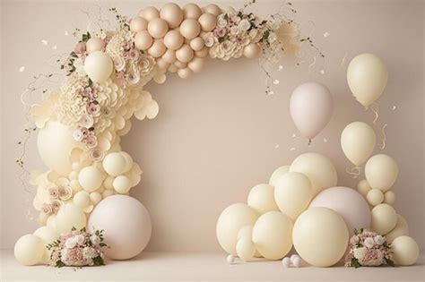 Premium AI Image | A pink and white balloon arch with flowers and a ...