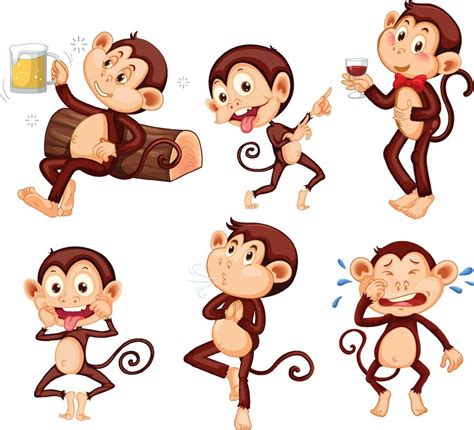 Set of funny monkeys doing different activities 5311306 Vector Art at ...