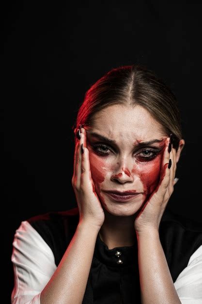 Free Photo | Medium shot of woman with bloody makeup