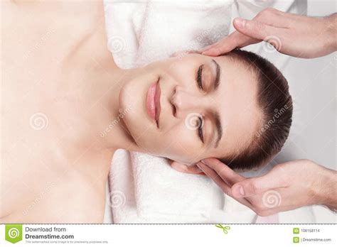 Massage for the Face and Neck of Young Beautiful Woman Stock Photo ...