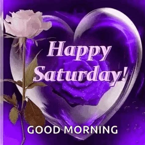 a purple heart with a white rose on it and the words happy saturday
