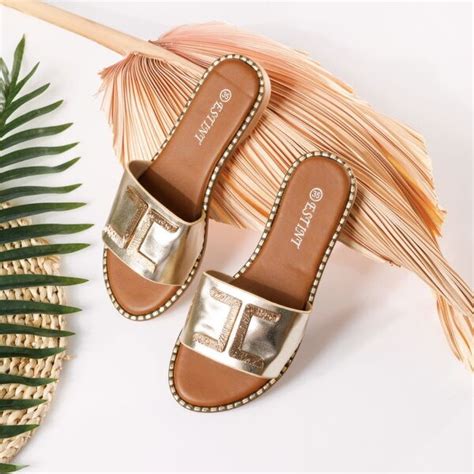 Дамски златисти чехли - Frances - Gold | ModerniObuvki.com - Дамски и ...