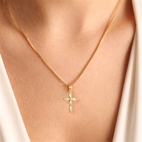 Snapklik.com : Gold Cross Necklace For Women Dainty Diamond Cross