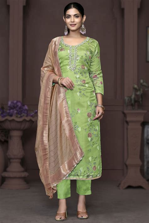 printed pistachio green silk straight cut trouser suit lstv