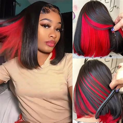 Bob-Wigs-for-Women-Red-Peekaboo-Wig-Synthetic-Hair-Straight-Bob-Wig