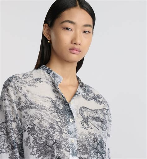 Blusa lunga Dioriviera Mussola di cotone Toile de Jouy Sauvage bianca e