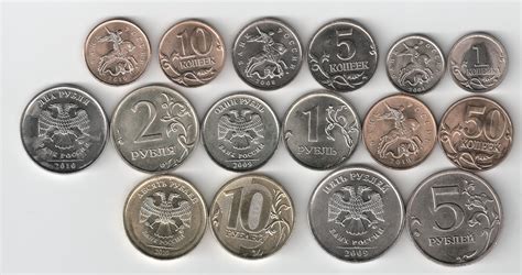 Обои Монеты российские, 1 2 5 10 рублей, 1 5 10 50 копеек 6292x3324