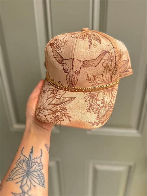 Hand Burned Custom Baseball Trucker Hat Cap | Longhorn Cow Skull