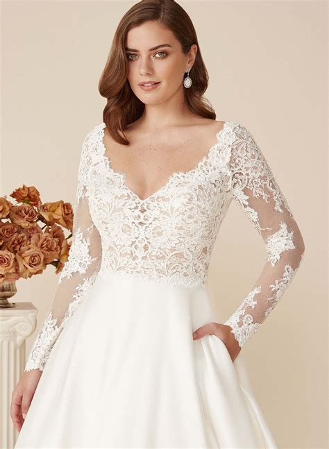 Long Sleeves Lace Ball-Gown Wedding Dresses With Satin - Missacc
