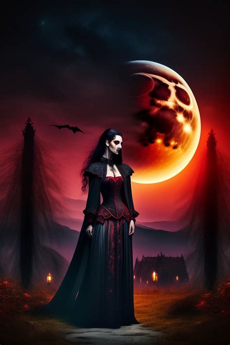 Lexica - Dracula's lover, vampire woman, blood moon background