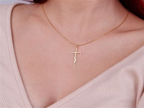 14K Solid Gold Faith Cross Necklace, Faith Dainty Cross Pendant, Faith