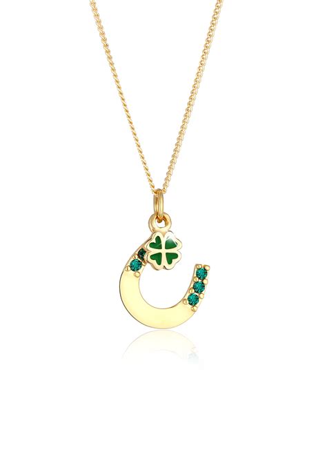 Elli by Julie & Grace Women 18" Crystal horseshoe shamrock Necklace 925