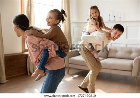 Happy Parents Preschool Children Playing Funny Stock Photo 1727490610 ...