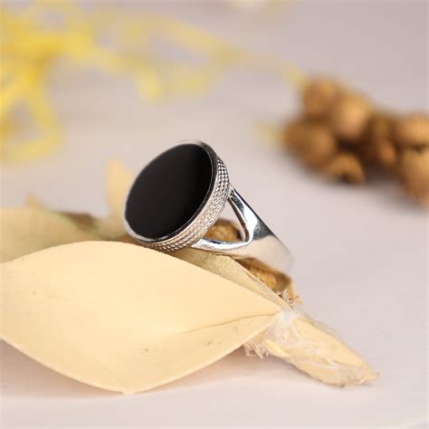 Men's Silver Ring Design | Round Shape Black Plate Ring | Silveradda