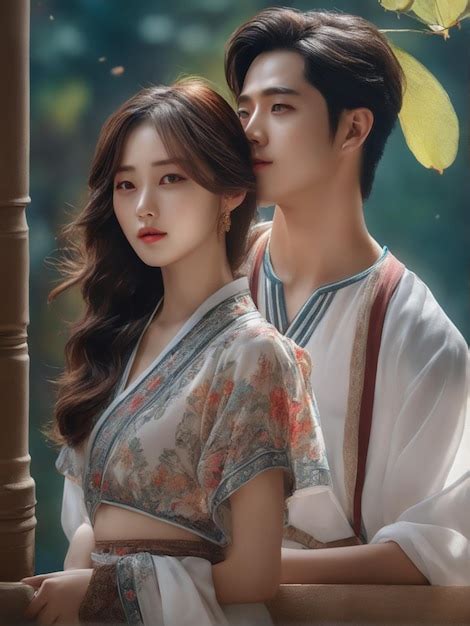 Premium AI Image | Romantic korean couple in a black hair with wedding ...