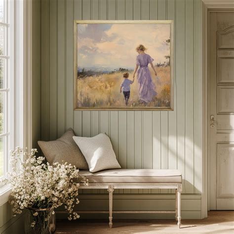 Vintage Mother and Son Print, Oil Painting Style Digital Print, Digital