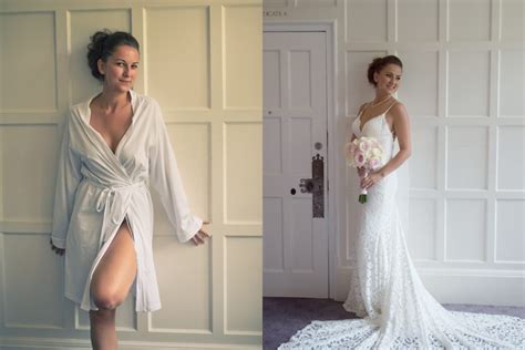 bride before and after she puts the wedding dress on