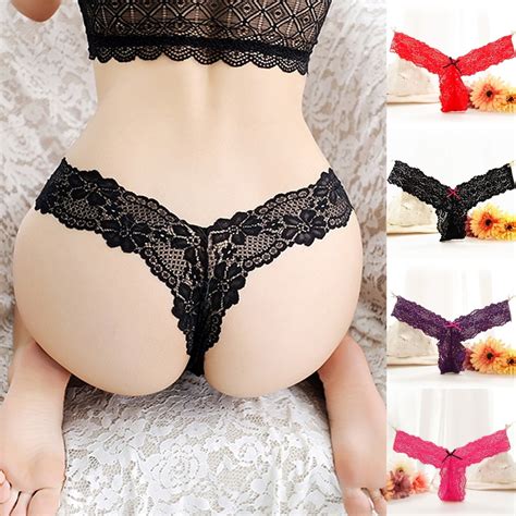 Womens black Lace Thongs G-string V-string Panties Knickers Lingerie ...