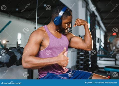 Weight Training African Doing Bodybuilding in Gym. Stock Image - Image ...