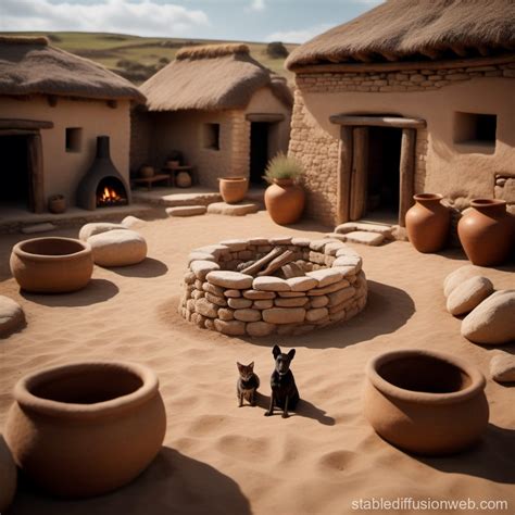 Neolithic Homes with Fireplaces and Animals | Stable Diffusion Online