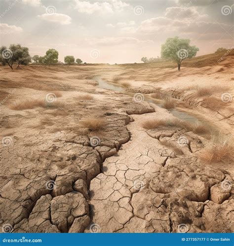 Water Scarcity - Image of Dry Riverbed or Lake Stock Illustration ...