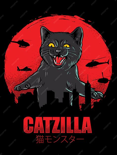 Premium Vector | Catzilla Funny isolated on black