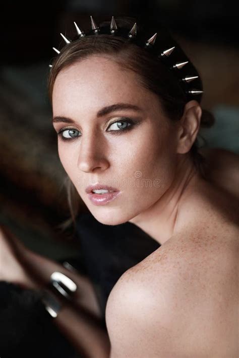 Vertical Portrait of Attractive and Girl Naked Shoulders Posing in the