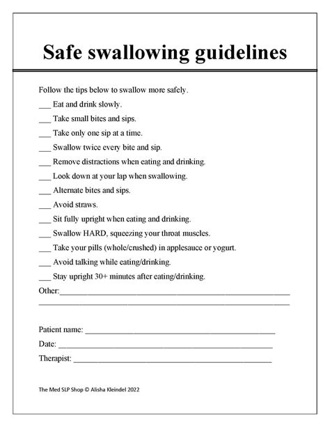 Safe Swallowing Tips, Medical SLP, PDF, Speech Treatment, Worksheets