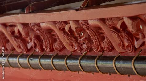 Maori culture. Woodcarvings. New Zealand. Wooden canoe. Boat. Treaty of ...