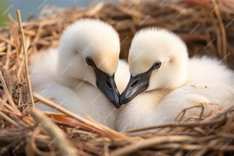 Premium AI Image | Cute Baby Swans Nestled in an Up Close View